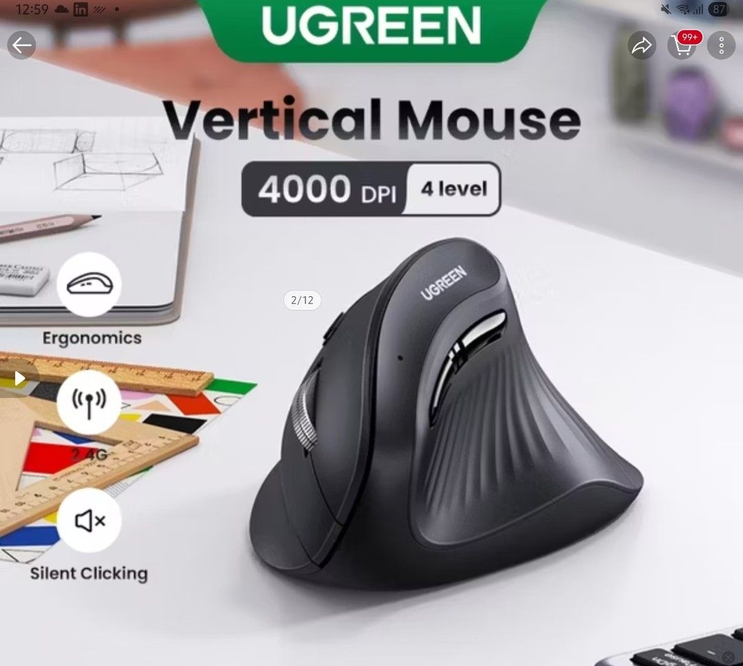 UGREEN Vertical Ergonomic Mouse - 4000 DPI442885278207191040