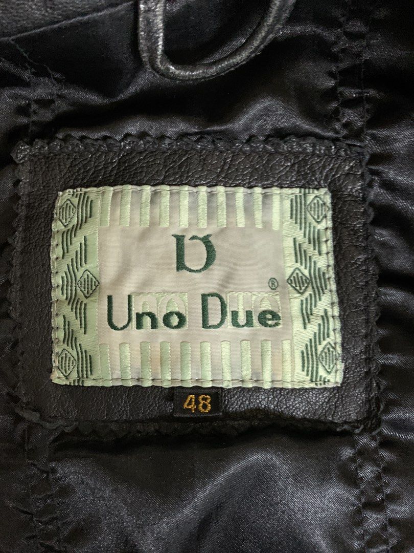 Uno Due Genuine Leather Jacket (Category: Coats, Jackets and Outerwear) located in Baguio. Submitted by brix6699 (Listing ID 1435606023, Image 3). Description: - Brand: Uno Due - Material: Genuine Leather - Size: 48 - Color: Black - Design: Classic with multiple pockets - Closure: Button-up - Features: Collar, elastic cuffs and hem - Lining: Polyester/Satin -No issues -Dimensions Length 27 inches Width 22.5 Length of sleeves 22 inches.