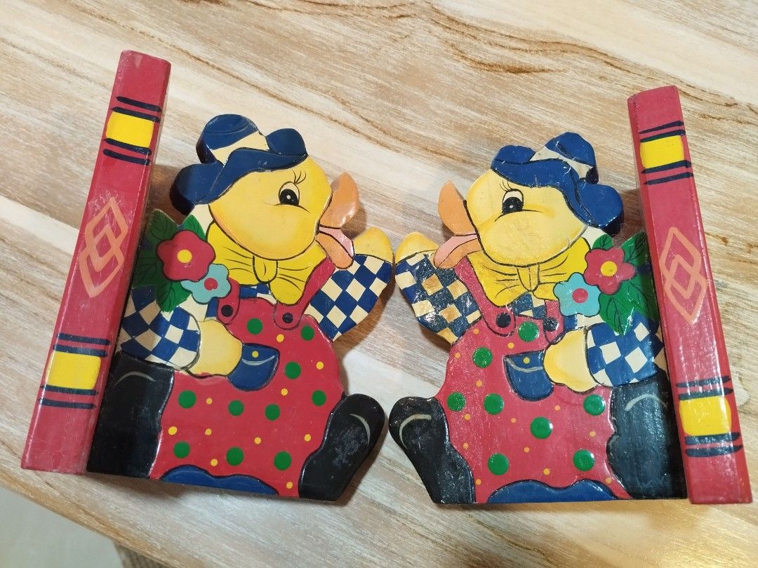 Vintage Hand-Painted wooden Bookends