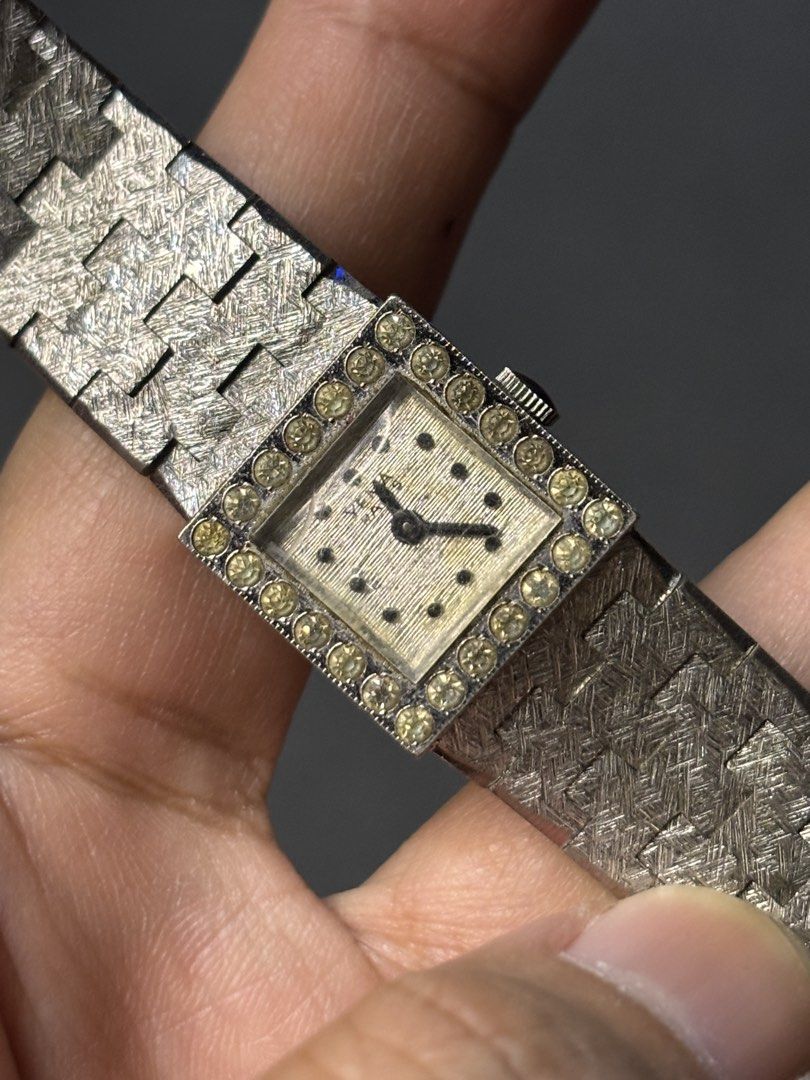 Vintage Yema Paris Bark (Hand-winding) (Category: Luxury Watches) located in Manila. Submitted by soughtafterseconds (Listing ID 1435593555, Image 2). Description: Vintage Yema Paris Bark (Hand-winding) This vintage Yema Paris dress watch is a shimmering time capsule. Featuring a diamond-set bezel and an exquisite “bark” textured bracelet, it’s the definition of 1970s French glamour. A stunning textured “bark” finish integrated bracelet. This cro