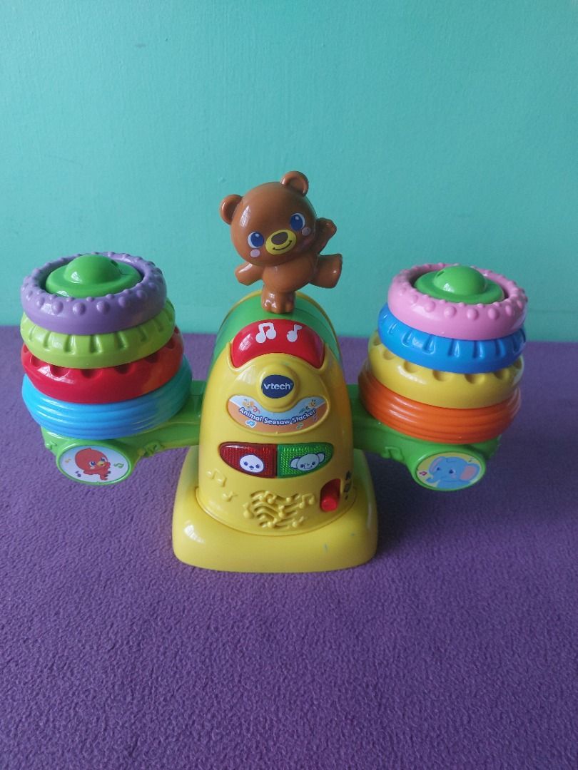 VTech Animal Seesaw Stacker Toy (Category: Infant Playtime) located in Paranaque City. Submitted by ca.firstonlinebiz (Listing ID 1435674834, Image 1). Description: Preloved Vtech animal seesaw stacker Working lights and sounds Complete rings Signs of usage (manage expectation) Battery not included needs 2xAA Loc. Greenheights Parañaque Open for shipping lalamove or SPX Gcash, Maya, BPI payment.