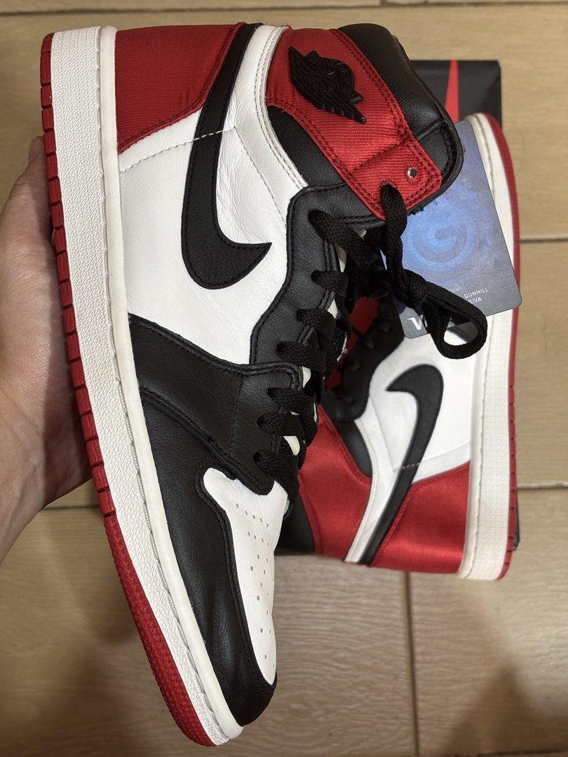 Air Jordan 1 High OG Satin Red (Category: Sneakers) located in Taguig. Submitted by bazingaaa (Listing ID 1439012786, Image 2). Description: For sale only Air Jordan 1 High Satin Black Toe Bought from eBay Size 11.5W / 10 Mens Barely used, no issues 5000 php only negotiable MOP: BPI, Gcash, LBC Cash On Pickup Meetup Venice Grand Canal Mall Taguig or Glorietta Makati (Tuesday/Wednesday) or shipping via LBC or Grab (buyer shoulders fees).