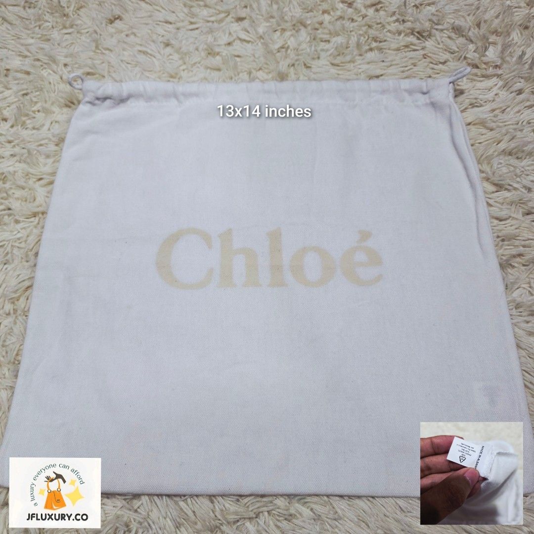 Authentic Chloe Dust bag 13x14 inches (Category: Luxury Bags & Wallets) located in Manila. Submitted by jfluxury.co (Listing ID 1438962518, Image 1). Description: excellent condition like new no flaws bought in Japan 🇯🇵 💯% Authentic. 😊 Money back guarantee. 😊 Clean and ready to use na.