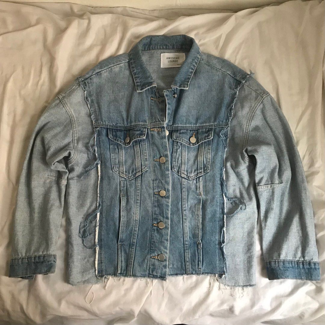 Awesome Lounge Distressed Denim Jacket Light Washed (Category: Coats, Jackets and Outerwear) located in Santa Rosa. Submitted by bgcoded (Listing ID 1439067516, Image 1). Description: quality is still 10/10. made in korea. length - 22in width - 19in.