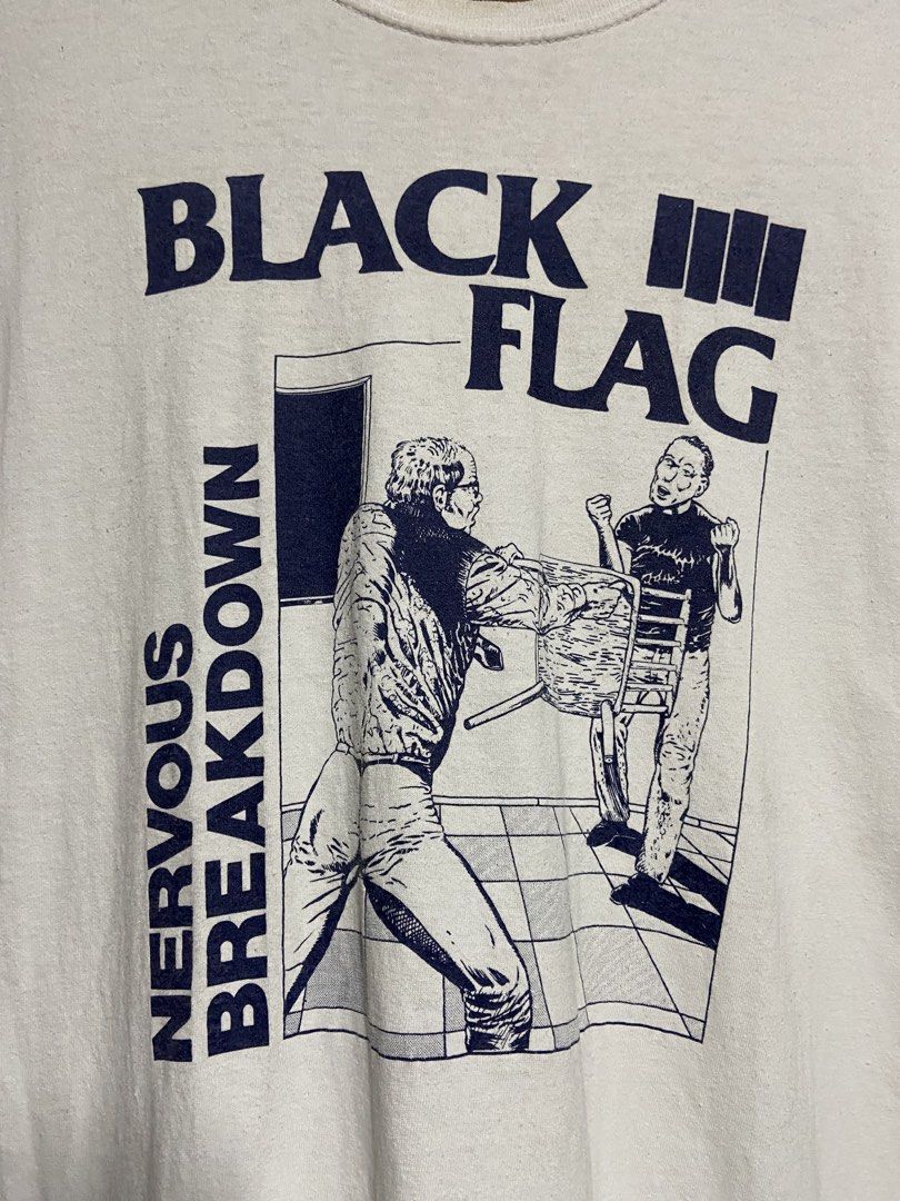 Black Flag Nervous Breakdown T-shirt (Category: Tshirts & Polo Shirts ) located in Binan City. Submitted by doze16 (Listing ID 1439038888, Image 2). Description: - Vintage Black Flag "Nervous Breakdown" t-shirt - Size: L (21x29 inches) - Graphic: Blue print on white fabric - Tag: S.S. Merchandising, Lawndale, CA.