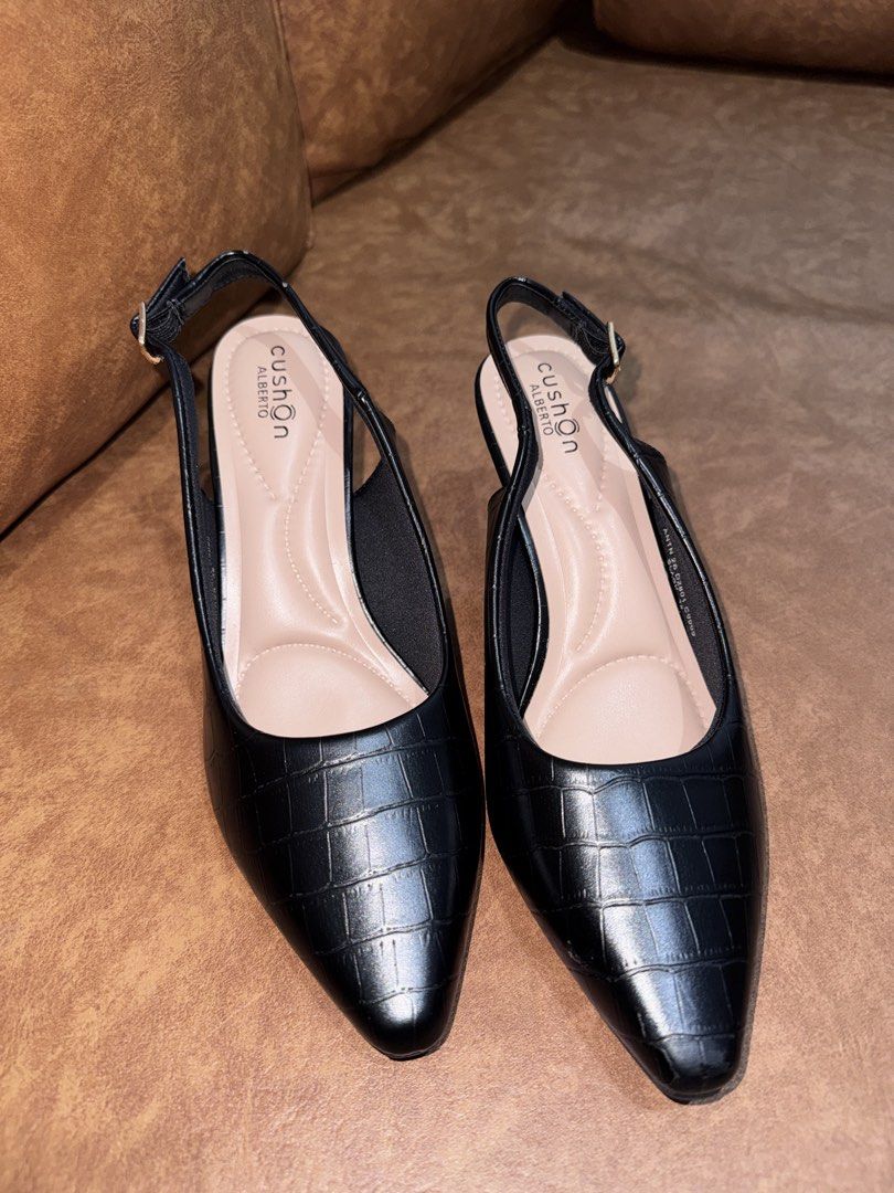 Black Slingback Heels EU38 (Category: Heels) located in Manila. Submitted by paulineist (Listing ID 1439040861, Image 3). Description: - Cushion Alberto black slingback heels - Pointed toe design - Textured finish - Comfortable cushioned insole - Includes original box and dust bag - Perfect for formal events.