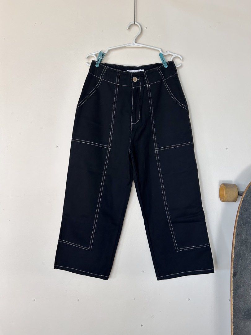 Wide Leg Pants (Category: Other Bottoms) located in Miagao. Submitted by mjhandpicked (Listing ID 1439035644, Image 3). Description: Black Wide Leg Pants with White Stitching Waist: 25" Length: 32" Front Rise: 12" Condition+Color: 10/10 Location: Iloilo Mode of Payment: Gcash Mode of Delivery: J&T.