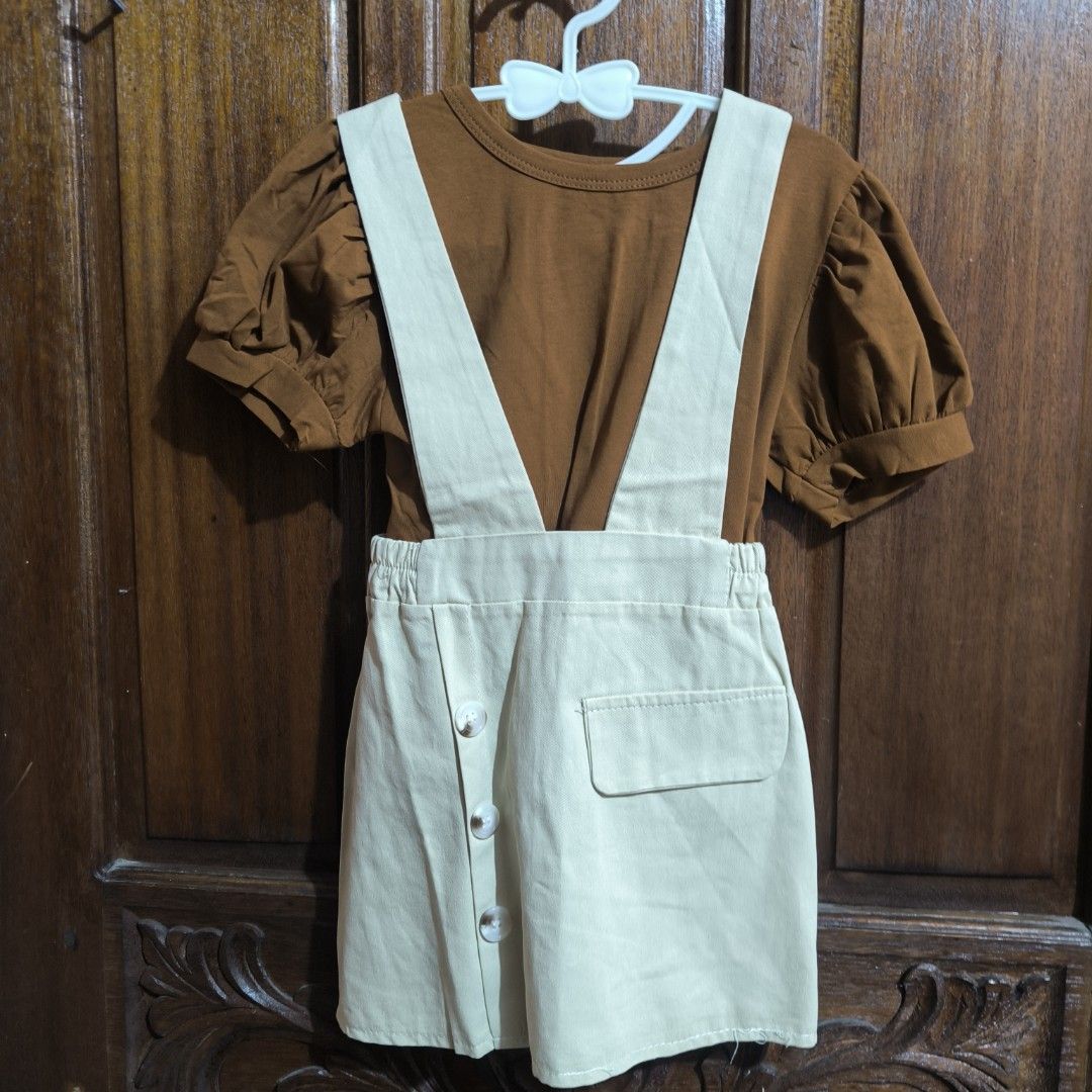 Brown Top with Beige Suspender Skirt (Category: Babies & Kids Fashion) located in Valenzuela. Submitted by mylesandre (Listing ID 1439016503, Image 1). Description: .