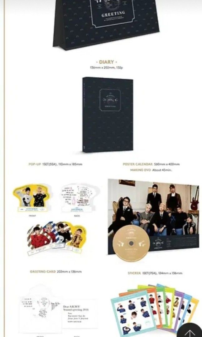 BTS 2016 Season's Greetings (Category: K-Wave Merchandise) located in Taguig. Submitted by albumshop (Listing ID 1439035169, Image 2). Description: Interest Check~ wts lfb DOP: Payo ETA: 4-5 weeks.