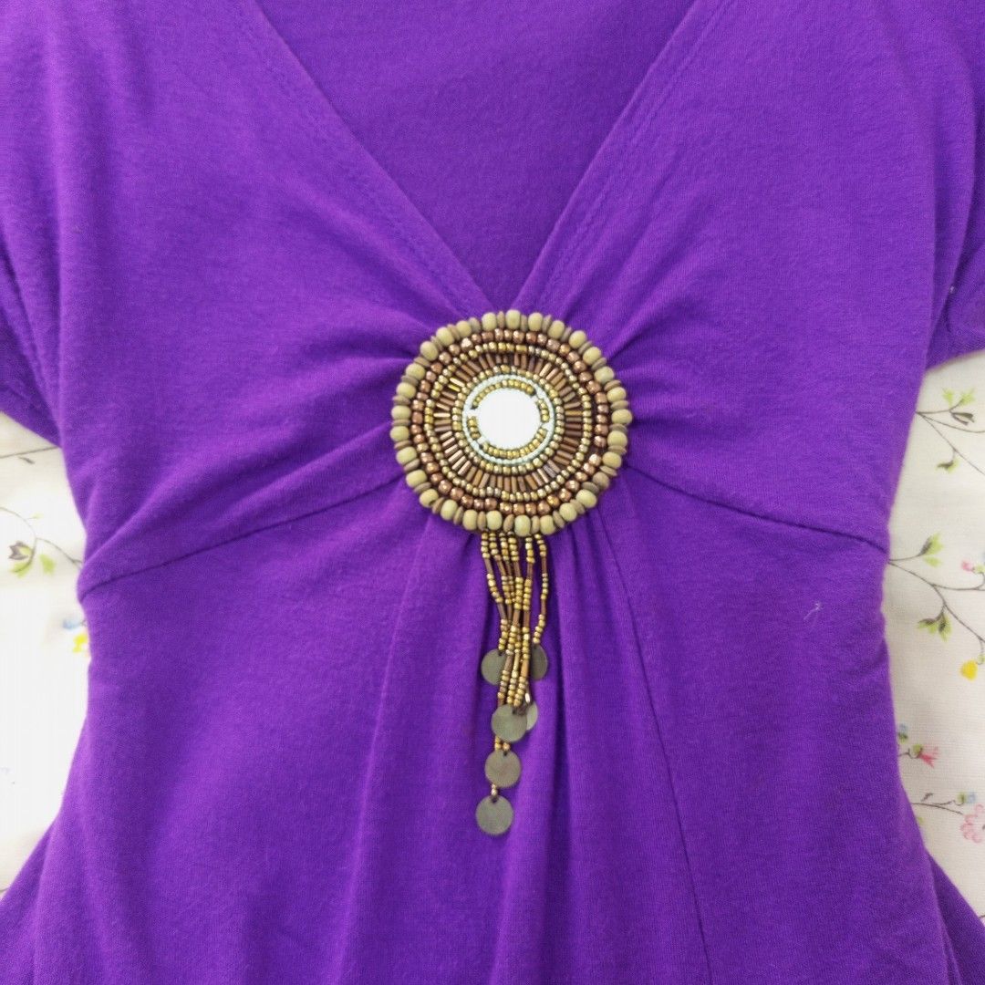 Dark purple whimsy goth boho beaded v neck top (Category: Blouses) located in Davao. Submitted by lovedfaerie (Listing ID 1439028900, Image 3). Description: s-m has 1 missing sequin sa beads banda gcash and flash express only 66 sf to all areas.