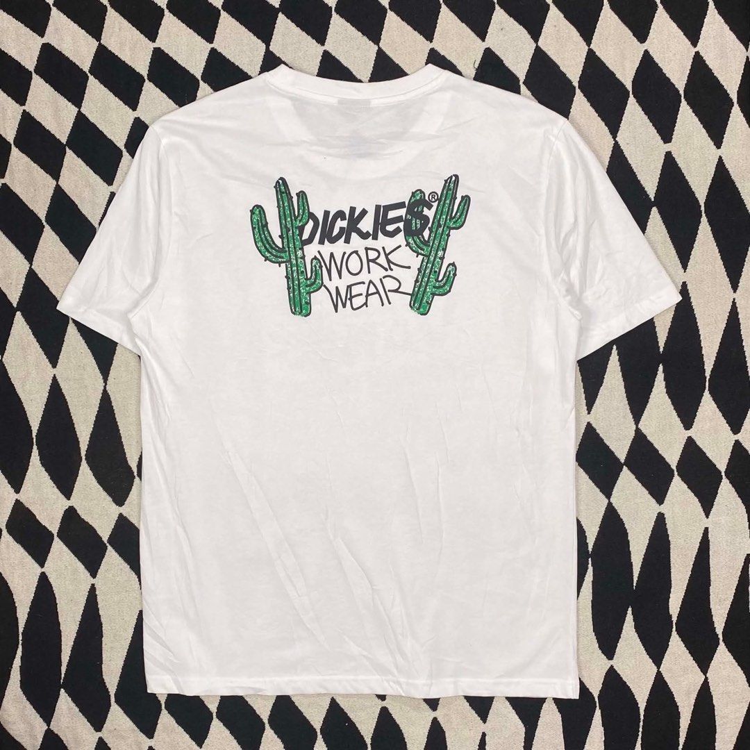 Dickies Cactus Graphic T-shirt - Large (Category: Tshirts & Polo Shirts ) located in Cebu City. Submitted by christianthrifteddd (Listing ID 1439038498, Image 2). Description: - Dickies white t-shirt - Small Dickies logo on front - Cactus graphic with "Dickies Work Wear" on back - Size: Large - Measurements in photos - Perfect for everyday wear.