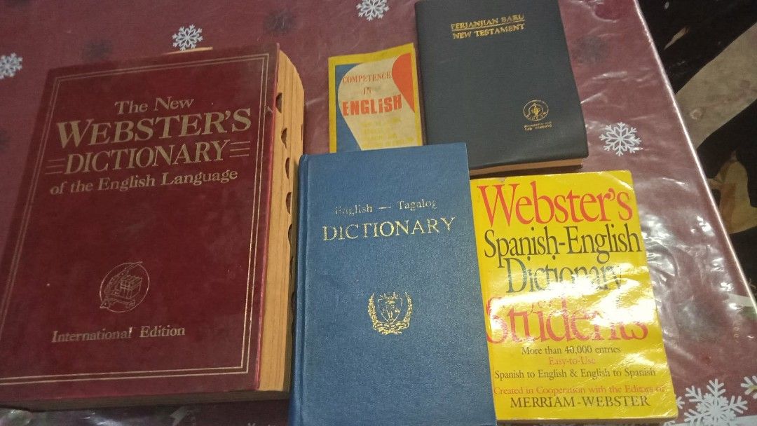 Dictionary Set - English, Spanish, Tagalog (Category: Textbooks) located in Quezon City. Submitted by madelrivera (Listing ID 1438939202, Image 2). Description: - Comprehensive language learning set. - Includes:THE WEBSTER DICTIONARY INTERNATIONAL EDITION WITH ENGLISH TAGALOG DICTIONARY AND SPANISH ENGLISH DICTIONARY FREEBIES OF INDONESIAN NEW TESTAMENT AND SMALL HAND CARRY BASIC ENGLISH SPEAKING BOOK FOR SALE FOR ONLY 1K TAKE ALL LOCATION CARLOS