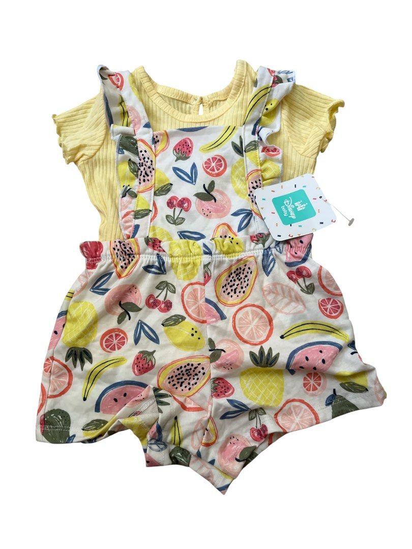Disney Baby Fruit Print Romper Set (Category: Babies & Kids Fashion) located in Magalang. Submitted by aeliaaa (Listing ID 1439052450, Image 1). Description: - Adorable Disney Baby romper set - Features a fun fruit print - Includes a yellow ribbed top and matching romper - Romper has ruffled straps - Comfortable fit, perfect for summer - Brand new with tags Available sizes 6-9m (1) 24m (1) .