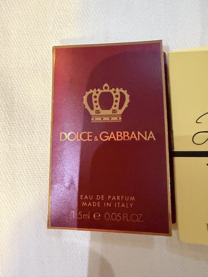 Dolce & Gabbana Perfume Sample Set (Category: Fragrance & Deodorants) located in Muntinlupa City. Submitted by everythingmustgo_8475da (Listing ID 1439008285, Image 2). Description: - Dolce & Gabbana Perfume Sample Set - Includes: - Dolce & Gabbana Eau de Parfum - Dolce & Gabbana Shine Eau de Parfum - Dolce & Gabbana Devotion Eau de Parfum intense - Each sample: 1.5ml - Made in Italy - Ideal for trying scents or travel.