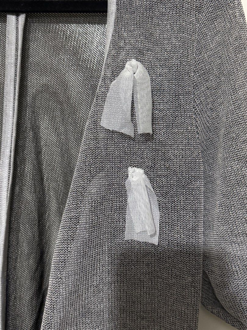 Double Paris Jou - beach Cardigan (Category: Coats, Jackets and Outerwear) located in Quezon City. Submitted by maxmaximoo (Listing ID 1438925731, Image 2). Description: - Double Paris Jou gray cardigan - Mesh lining - Decorative fabric details - Features pockets - Unique design - Relaxed fit - Open front - Three-quarter sleeves.