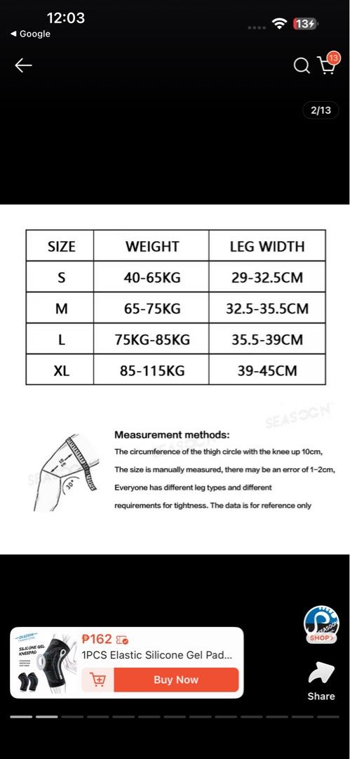 Elastic Silicone Gel Pad Knee Support (Category: Braces, Support & Protection) located in Pasig City. Submitted by rodincorpuz3 (Listing ID 1439062377, Image 2). Description: - 3D Elastic Weaving Design - Double Spring Support - Cushion Silicone Pad - Inner Anti-Slip Strip - Breathable Sweat Material - Available Sizes: S, M, L, XL.