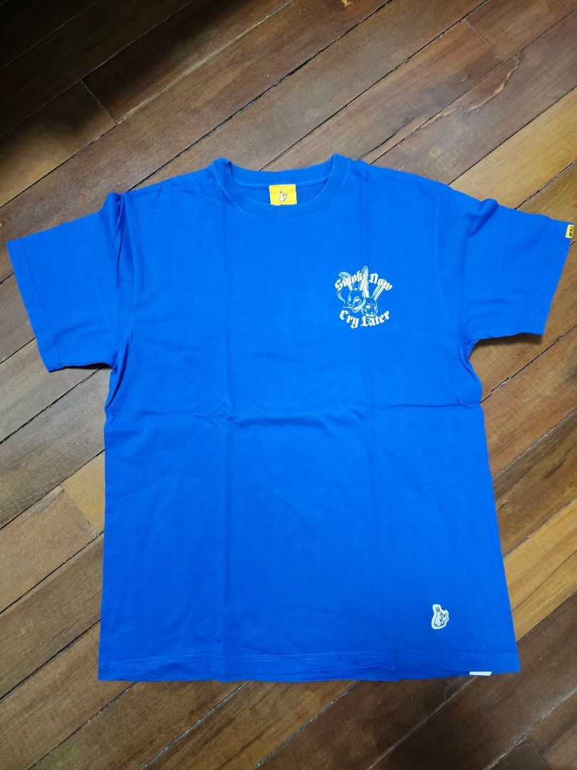 FR2 Smoke Now Cry Later T-shirt (Category: Tshirts & Polo Shirts ) located in Quezon City. Submitted by supergv (Listing ID 1438920728, Image 1). Description: - FR2 Blue T-shirt (21x28) - Graphic print on front and back - Back print: "Smoke Now Cry Later" with rabbit graphics - Small FR2 logo on sleeve.