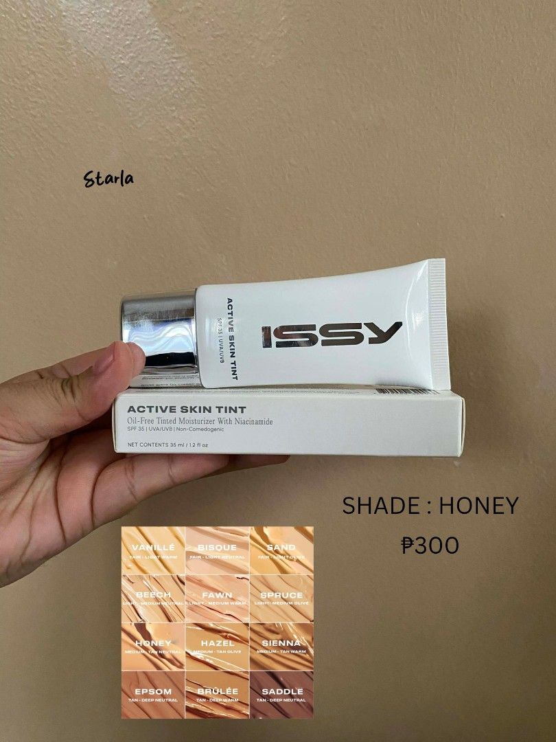 Issy & Co. Active Skin Tint SHADE HONEY (Category: Makeup) located in Quezon City. Submitted by potatuhh (Listing ID 1438906113, Image 2). Description: - 3pcs left! - Issy & Co. Active Skin Tint - Tinted moisturizer with niacinamide -SHADE: HONEY - Comes in a box - Tube color: White - Cap color: Silver - Text color: Black - Product name and description on the box -SRP 499.