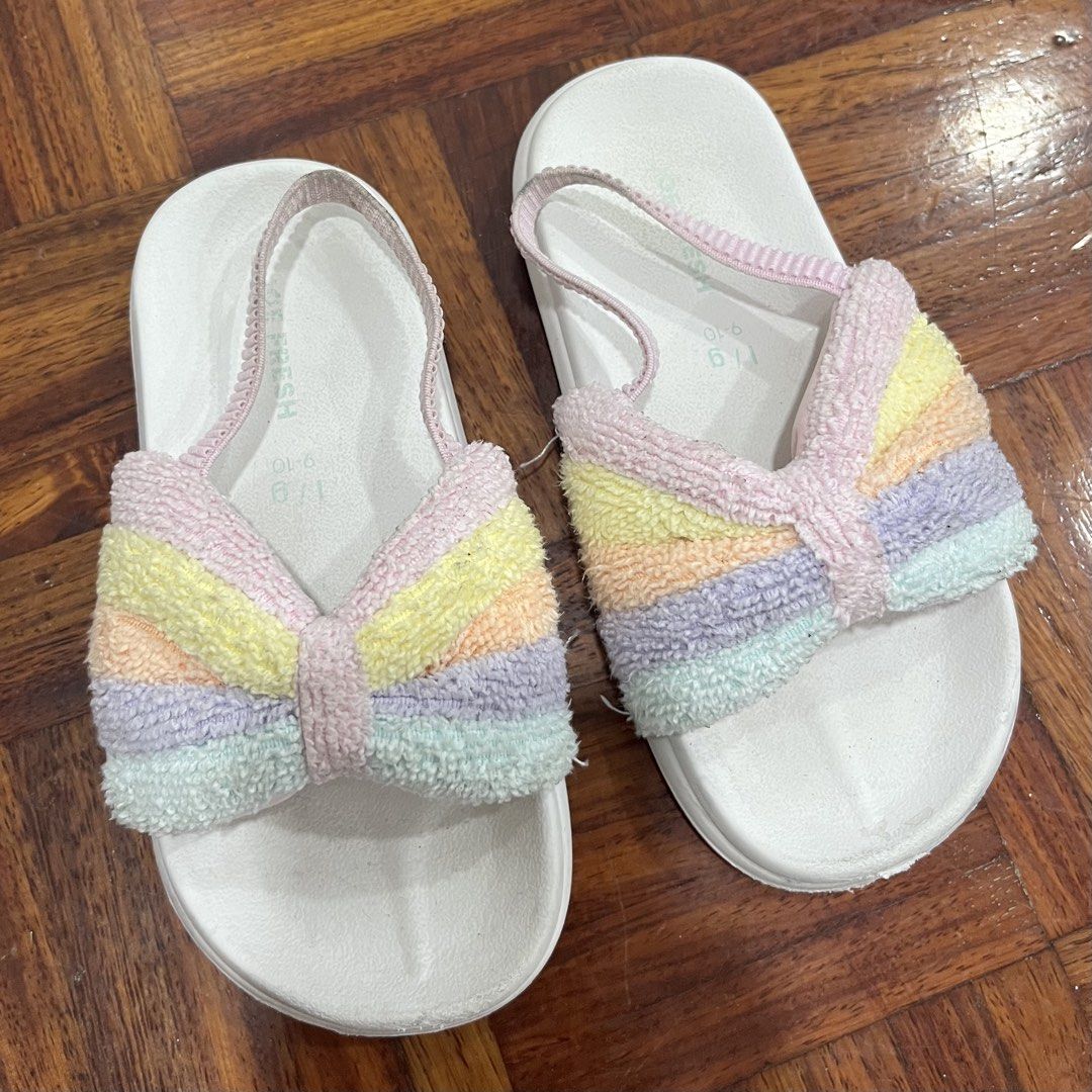 Joe Fresh Pastel Rainbow Sandals (Category: Babies & Kids Fashion) located in Quezon City. Submitted by selling.thingzzz (Listing ID 1439035436, Image 1). Description: - Pastel rainbow bow detail - White base - Slingback strap - Adds a pop of color - Comfortable and stylish.