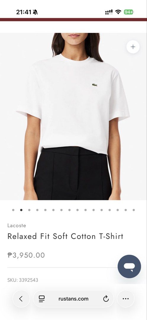 Lacoste Relaxed Fit Shirt White (Category: Shirts) located in Manila. Submitted by k0701_01 (Listing ID 1439020399, Image 2). Description: - gift / too big - SIZE 36 - Relaxed fit - complete / bnew w/ plastic and tags - pick up via grab / lalamove within MM - shipping nationwide via J&T.