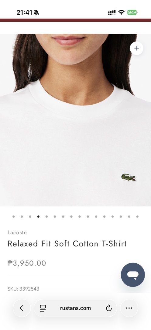 Lacoste Relaxed Fit Shirt White (Category: Shirts) located in Manila. Submitted by k0701_01 (Listing ID 1439020399, Image 3). Description: - gift / too big - SIZE 36 - Relaxed fit - complete / bnew w/ plastic and tags - pick up via grab / lalamove within MM - shipping nationwide via J&T.
