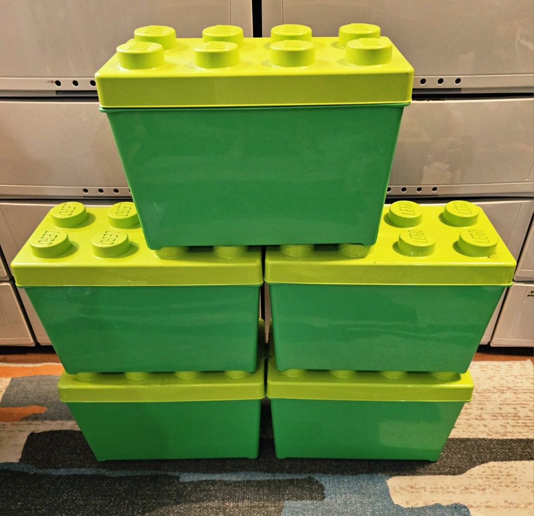 LEGO Storage Brick Box - Green (Category: Storage Boxes & Baskets) located in Quezon City. Submitted by northernlegends (Listing ID 1438903936, Image 3). Description: - LEGO-style storage boxes - Green boxes with yellow LEGO brick lids - Features the LEGO logo - Stackable design - Curved interior - Ideal for toy storage and other items.