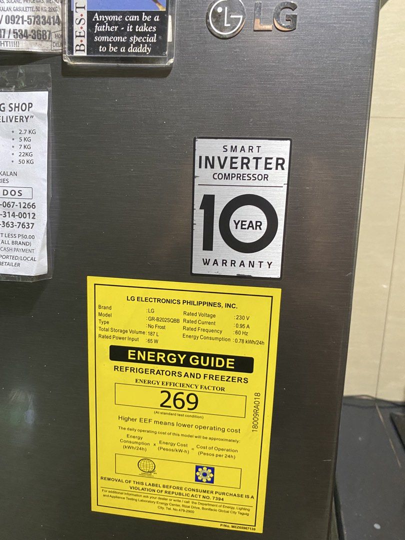 LG GR-B205SQBB Smart Inverter Refrigerator (7.2 Cu. Ft. Top Freezer Refrigerator with Smart Inverter Compressor) (Category: Refrigerators and Freezers) located in Marikina City. Submitted by shop2blessed (Listing ID 1439046355, Image 2). Description: - LG Refrigerator (Model: GR-B205SQBB) - 7.2 Cu. Ft. Top Freezer Refrigerator with Smart Inverter Compressor Specs: Link: https://www.lg.com/ph/refrigerator/top-freezer/gr-b202sqbb/ - 187L Total Stor