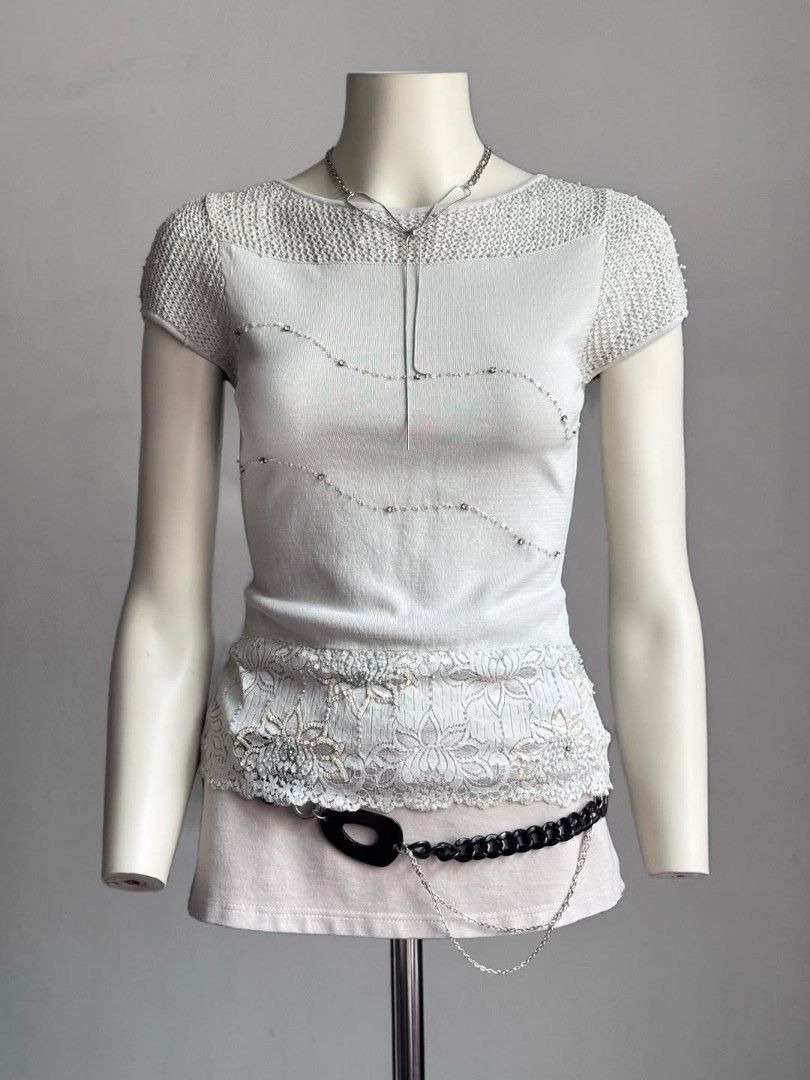 light gray beaded knit top (Category: Blouses) located in Legazpi City. Submitted by z.ehranicole (Listing ID 1439015308, Image 1). Description: small to medium.
