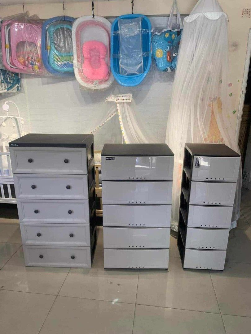 Megabox Storage Cabinet - Various Sizes and Colors (Category: Shelves, Cabinets & Racks) located in Manila. Submitted by shairatorres (Listing ID 1439067213, Image 1). Description: Durable Megabox storage cabinets available in various sizes and colors. Features multiple drawers for organized storage. Some units include hanging rods and shelves. Ideal for bedrooms, living rooms, or any space needing extra storage. Available in white, gray, and oth