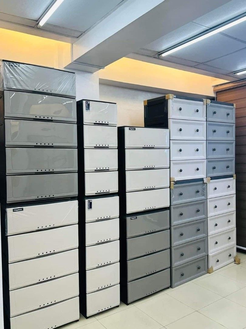 Megabox Storage Cabinet - Various Sizes and Colors (Category: Shelves, Cabinets & Racks) located in Manila. Submitted by shairatorres (Listing ID 1439067213, Image 2). Description: Durable Megabox storage cabinets available in various sizes and colors. Features multiple drawers for organized storage. Some units include hanging rods and shelves. Ideal for bedrooms, living rooms, or any space needing extra storage. Available in white, gray, and oth