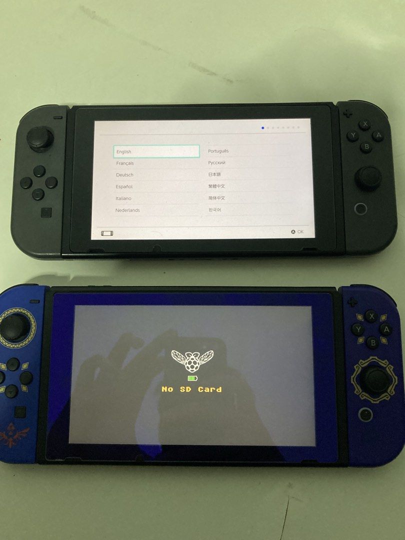 Moddable nintendo switch (Read Description) (Category: Nintendo) located in Singapore. Submitted by dudegt (Listing ID 1439029110, Image 1). Description: Moddable Nintendo switchs Switch with grey joycon is softmod only using rcmloader exploit (not exploited yet) Switch with purple joycon is hardmod with picofly chip inside but has sd card connector spoilt (you have to sent to repair to use the sd card slot for storage and custom firmware mods). 