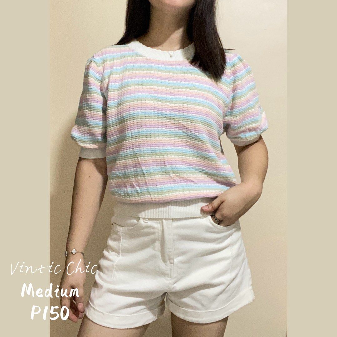 Multi color stripe knitted top(Ukay/Pre-loved) (Category: Blouses) located in Pangil. Submitted by shiy_shiy05 (Listing ID 1438936518, Image 1). Description: 📌No rush Shipping 📌need wash.