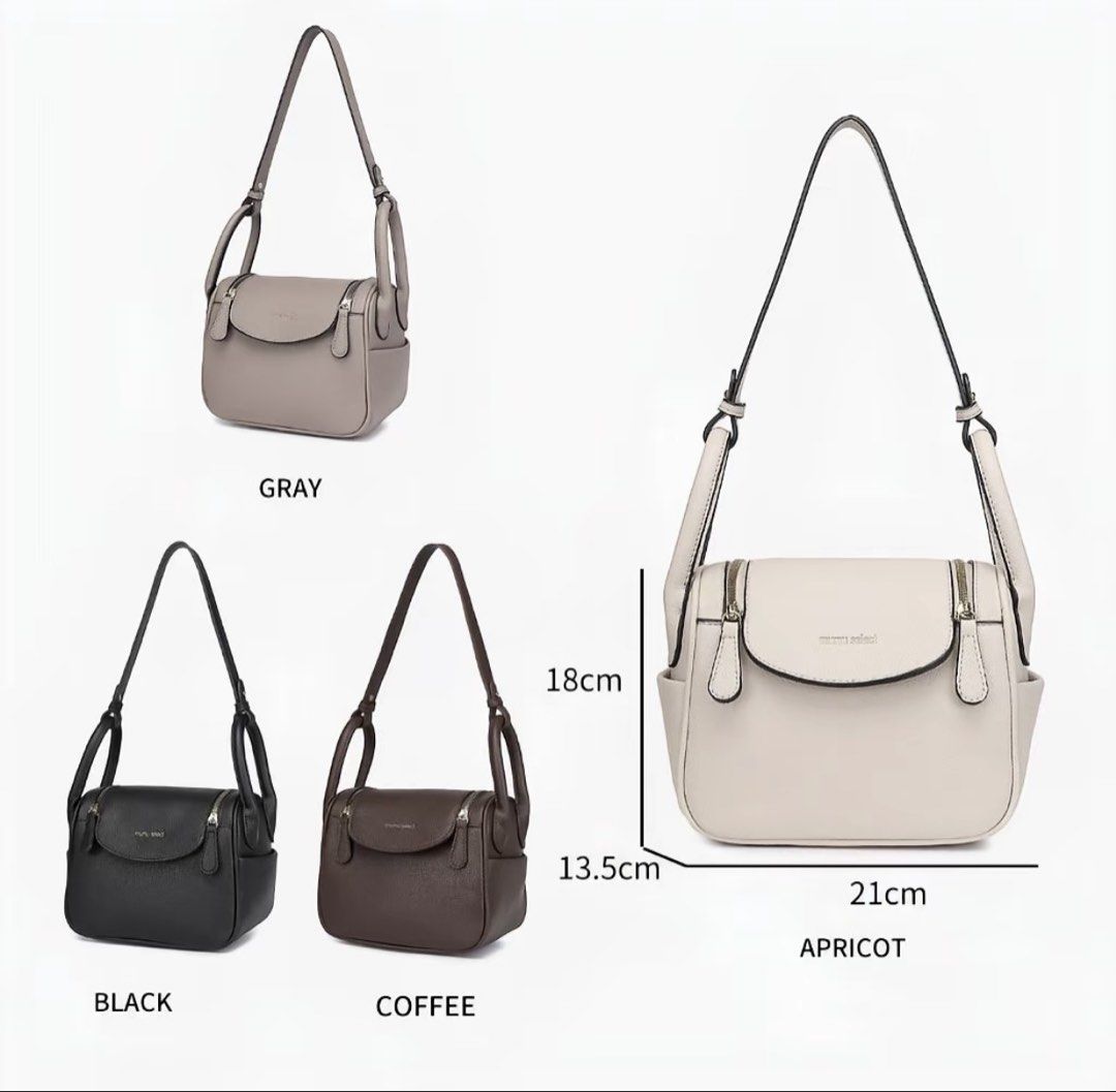 Mumu Select M221 Korean Leather Bag (Category: Shoulder Bags) located in Manila. Submitted by declutteross (Listing ID 1439022807, Image 2). Description: - Stylish Mumu Select shoulder bag in Gray - Dual zipper design - Features side pockets - Dimensions: Approximately 21cm (Length) x 18cm (Height) x 13.5cm (Width).