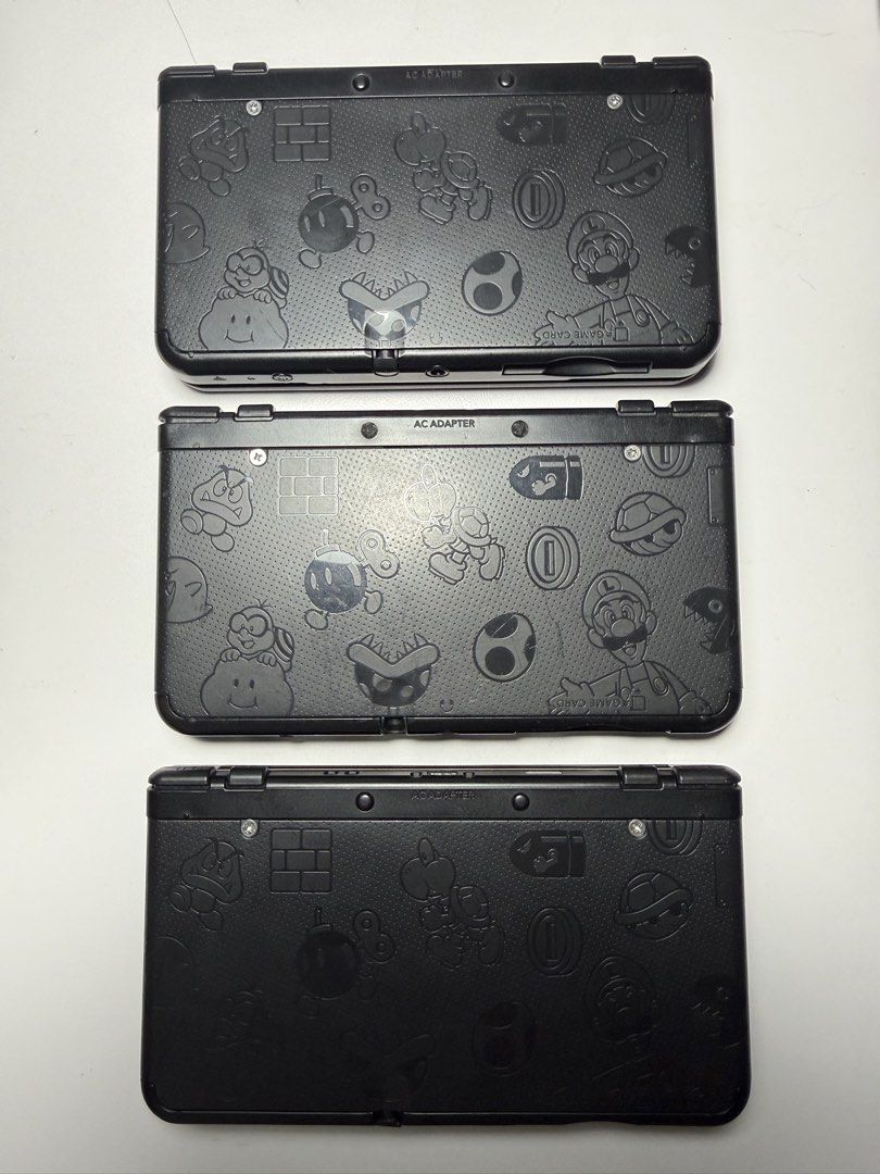 New Nintendo 3DS Mario Black Friday Edition (Bundle Only) (Category: Nintendo) located in Manila. Submitted by retrohere.gb (Listing ID 1438988238, Image 2). Description: Nintendo New 3DS Black Friday Edition (Bundle Only) All buttons working Camera working Touch screen working High Sounds Issue: yung dalawa na 3ds (middle & bottom is may water mark sa screen) Missing stylus yung sa middle Price: 50,000 Php (bundle fix) Warranty: 24 hrs upon rece
