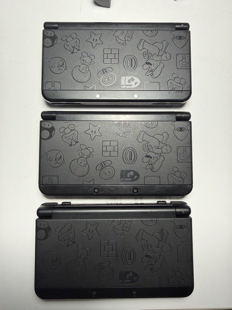 New Nintendo 3DS Mario Black Friday Edition (Bundle Only) (Category: Nintendo) located in Manila. Submitted by retrohere.gb (Listing ID 1438988238, Image 1). Description: Nintendo New 3DS Black Friday Edition (Bundle Only) All buttons working Camera working Touch screen working High Sounds Issue: yung dalawa na 3ds (middle & bottom is may water mark sa screen) Missing stylus yung sa middle Price: 50,000 Php (bundle fix) Warranty: 24 hrs upon rece