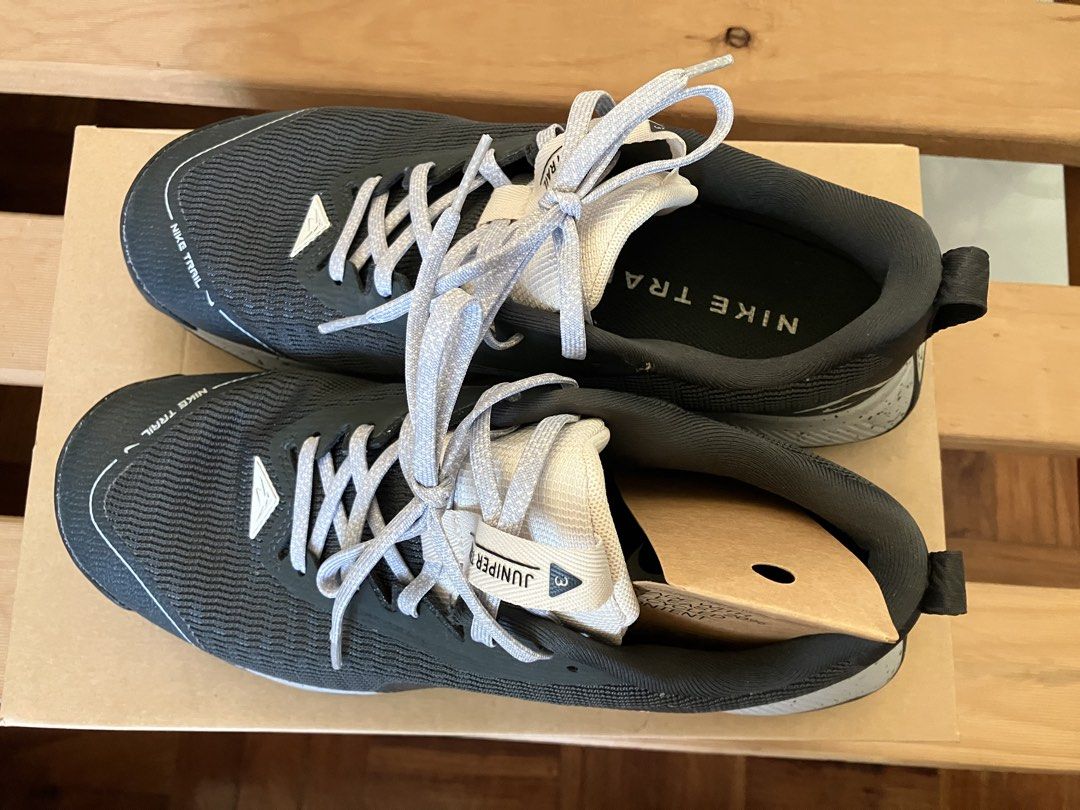 Nike Juniper Trail Running Shoes (Category: Sneakers) located in Manila. Submitted by pedraph (Listing ID 1439033001, Image 2). Description: - Nike Juniper Trail running shoes - Size: UK 7 / EUR 41 / US 8 - Color: Black and Gray - New with original box - Used less than 5 times then i realized it was too small for me. - Textured soles for enhanced grip are still as good as new RFS: decluttering. Wrong size..