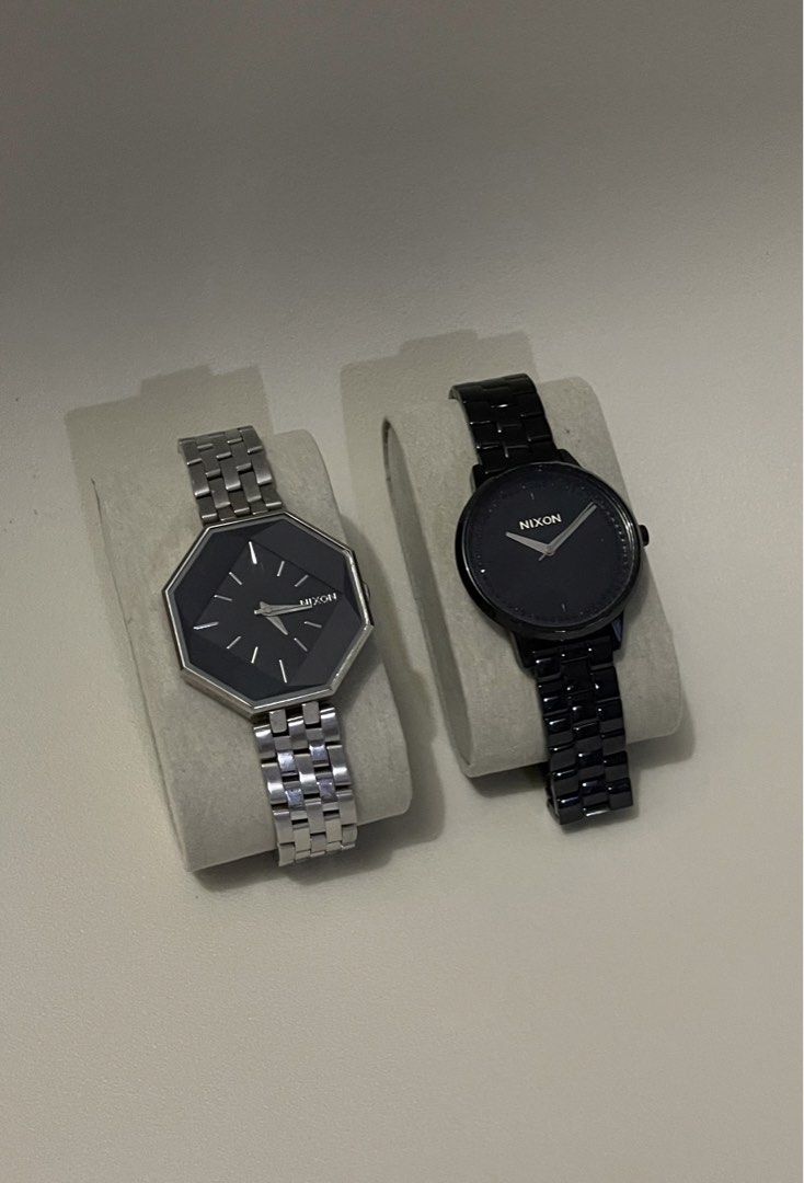 Nixon The Kensington Watch (Category: Women's Watches) located in Makati City. Submitted by _ayesa (Listing ID 1438972976, Image 3). Description: - Nixon The Kensington watch - Black dial - Black stainless steel band - Round face - Water resistant up to 10 ATM - Marked with "Nixon Movin' Out The Kensington 50 M 10 ATM" on the back - no box, fits 15cm wrist circumference (ladies size), no extra links - needs battery replacement - with minimal hair