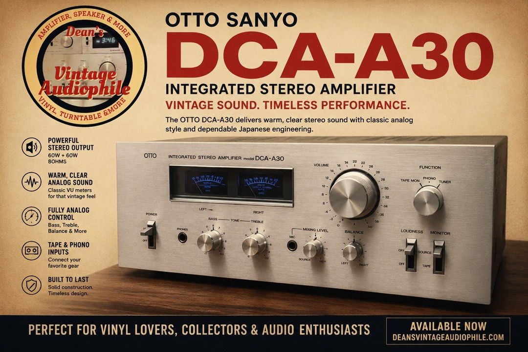 OTTO (Sanyo) Stereo Amplifier DCA-A30 (Category: Soundbars, Speakers & Amplifiers) located in Antipolo. Submitted by deanaudioguy02 (Listing ID 1438911865, Image 1). Description: The OTTO (Sanyo) DCA-A30 is a vintage Japanese-made integrated stereo amplifier from the 1970s, highly regarded for its warm analog sound and distinct retro design. Price: 11,000 Pesos❗️ Replaced: Blue LED light All Working no issues! Specifications: Item Brand: Otto (Sa