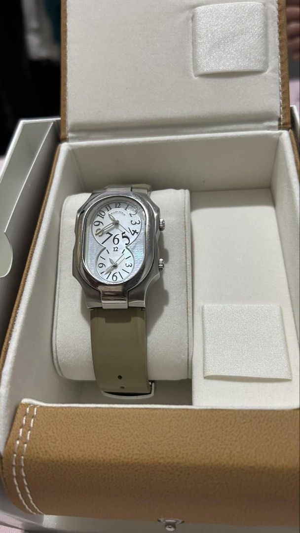 Philip Stein Signature Watch (Category: Women's Watches) located in Manila. Submitted by misslinpo (Listing ID 1438999649, Image 1). Description: FOR SALE: Philip Stein Signature Watch Elegant and timeless Selling this authentic Philip Stein watch in a beautiful neutral beige/nude silicone strap with silver-tone case. Features the brand’s signature dual-time dial design — classy, unique, and perfect for everyday wear or dressier occasions. 📌 Con