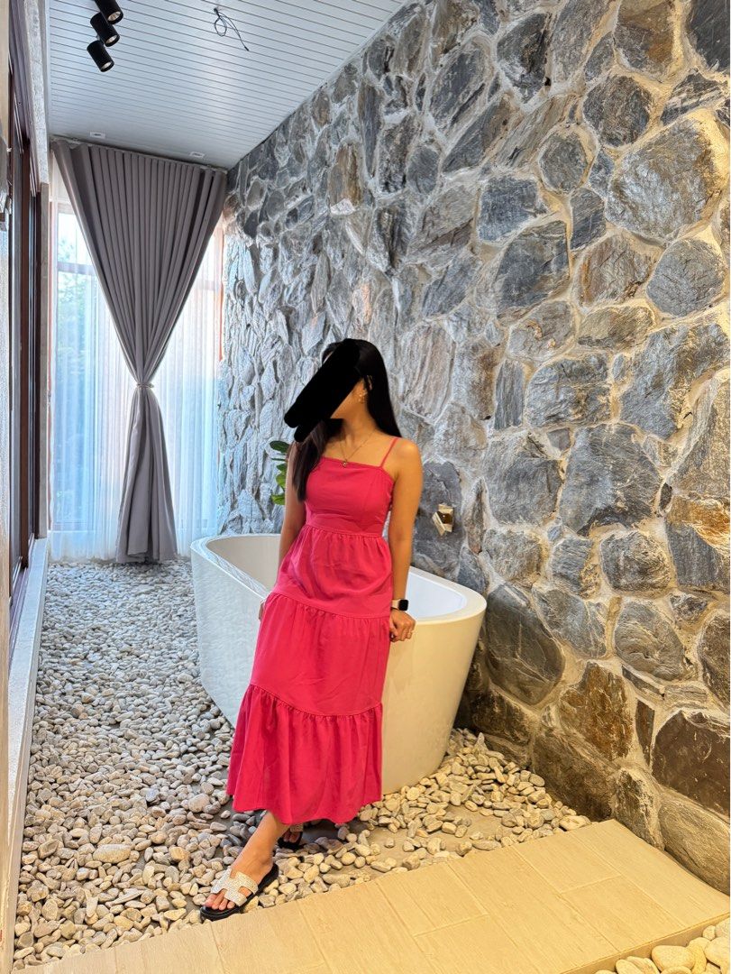 Pink Maxi Dress (Category: Dresses) located in Angeles City. Submitted by aimscloset (Listing ID 1439030233, Image 2). Description: - Pink maxi dress - Tiered design - Spaghetti straps - Floor-length - Suitable for casual or special occasions - Lightweight fabric - Simple and elegant design.
