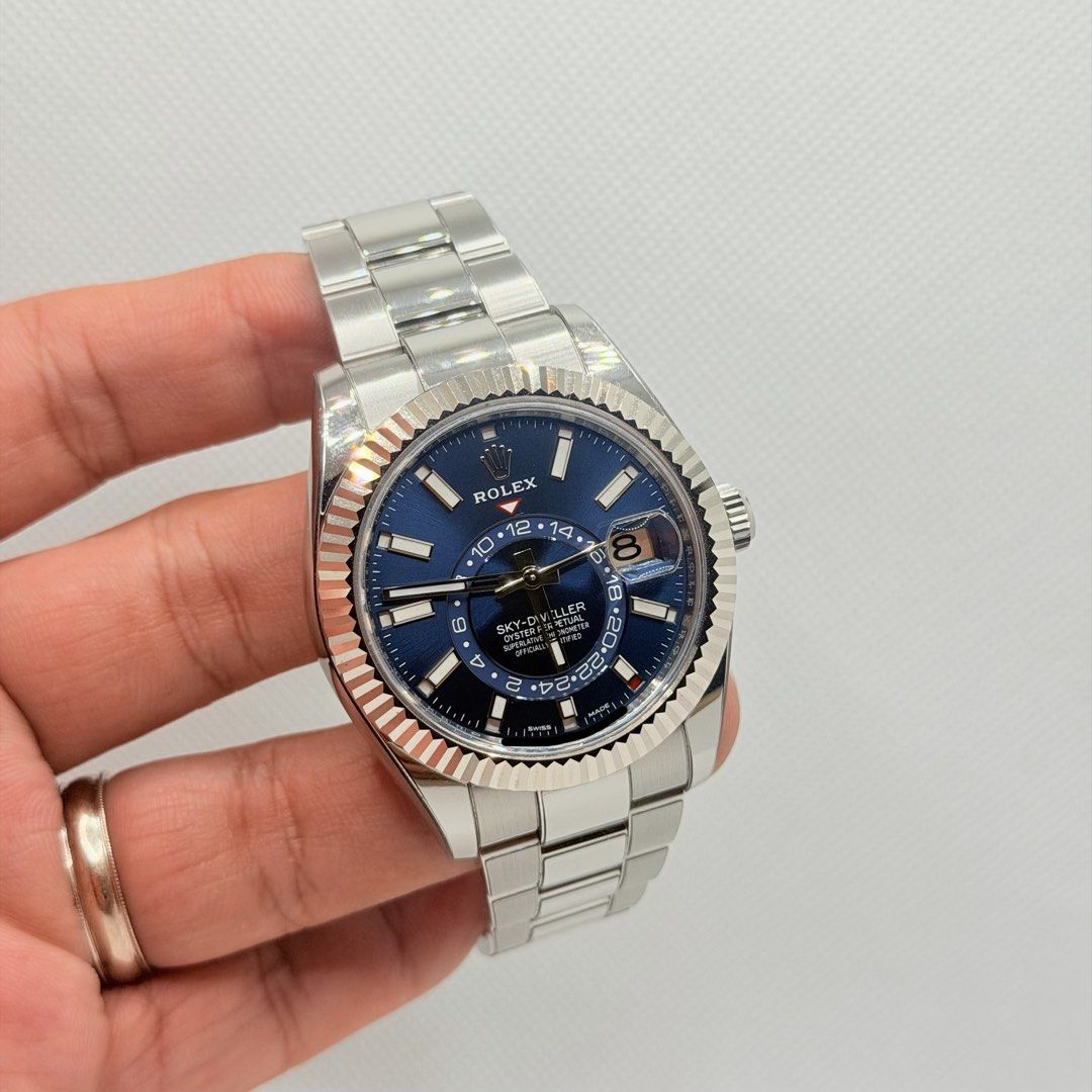 Pre Owned 03/2023 Rolex 326934 Sky Dweller Blue Dial Oyster Bracelet SKY SKYD (Category: Watches) located in Singapore. Submitted by worthytime (Listing ID 1438887370, Image 1). Description: 🫵Join our Tele-gram channel for latest updates: worthytime.biz/tele ➡️Rolex 326934 Sky Dweller Blue Dial Oyster Bracelet ➡️March 2023 (5 Years Rolex International Warranty Till 03/2028) ➡️Very Mint Condition (Unpolished) ➡️Protective Stickers Applied ➡️Full 
