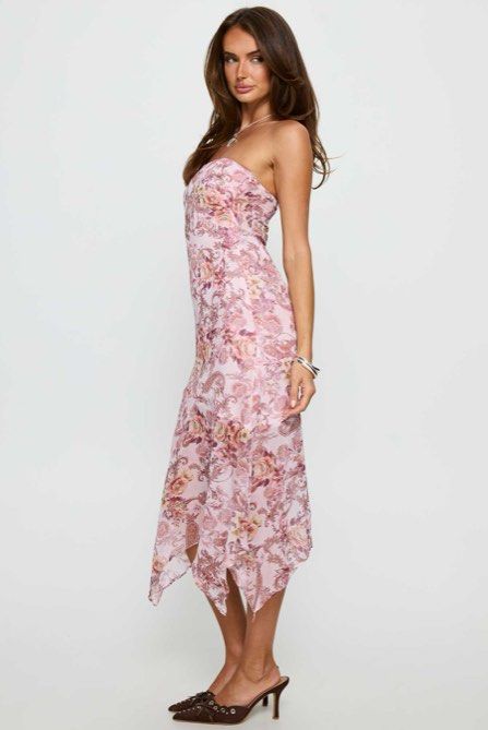 aje admiration asymmetric mini dress Melina Asymmetric Strapless Fishtail Maxi Dress in Soft Pink
