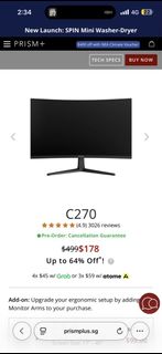 PRISM+ X270 27” 240Hz 1ms 1500R curved gaming monitor, Computers & Tech ...