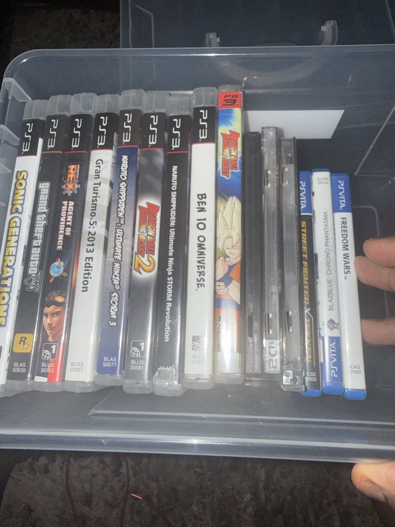 PS3 and PS Vita Games Bundle (Category: PlayStation) located in Manila. Submitted by kennethpam82250 (Listing ID 1439048098, Image 1). Description: - PS3 and PS Vita game bundle - Includes: - "Sonic Generations" - "Grand Theft Auto" - "Gran Turismo 5" - "Naruto Shippuden" games - "Ben 10 Omniverse" - "Street Fighter X Tekken" - "Blazblue Chrono Phantasma" - "Freedom Wars" - All games are in original cases..