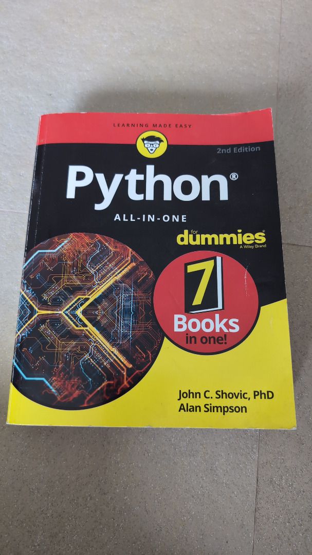 Python All-in-One for Dummies (Category: Textbooks) located in Baliuag. Submitted by silverowl_276a42 (Listing ID 1438970547, Image 1). Description: - "Python All-in-One for Dummies" book. - Your complete guide to Python programming. - Covers a wide range of topics: getting started, building blocks, modules, AI, data science, hardware, and robotics. - Ideal for machine learning, robotics, AI, and data science. - Includes seven self-contained mini