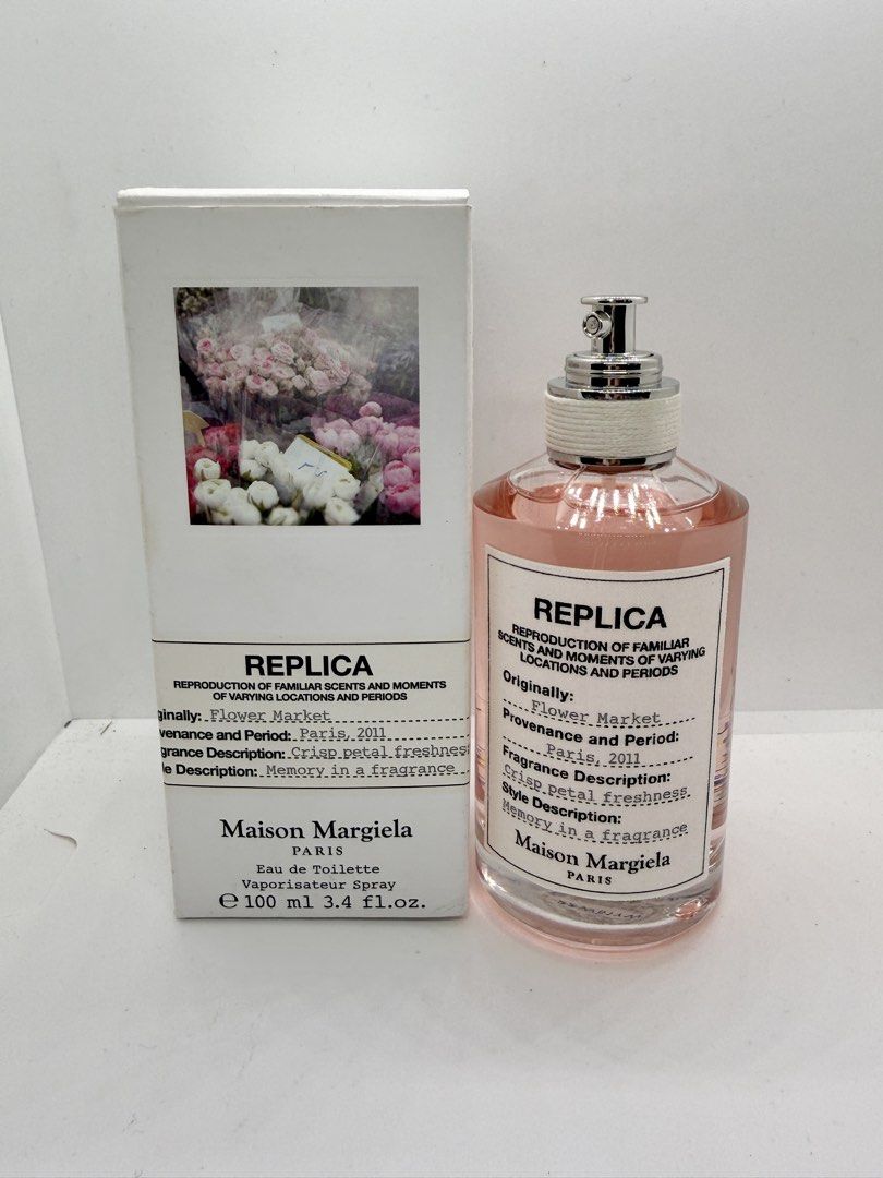 Maison Margiela Flower Market 100ml Authentic (Category: Fragrance & Deodorants) located in Mandaluyong City. Submitted by cherryspicks (Listing ID 1438951966, Image 3). Description: Authentic. Maison Margiela Replica Flower Market. 100ml. Never used or sprayed. Box has a few stains from makeup. Original price p9,350. .