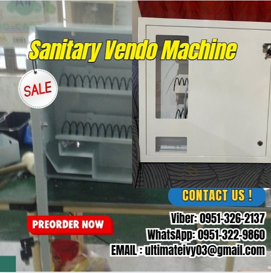Sanitary Vendo Machine 3 Layers (Category: Everything Else Others) located in Caloocan City. Submitted by jynneyu68319 (Listing ID 1438949256, Image 1). Description: 1. Machine Size: W52*D12.5*H54cm; N. Weight, 13Kg, and g.weight:14kg 2. Selections: 3types, column length 370mm 3. Capacity: 8-20pcs of each, total 24-60pcs 4. Coin mech 1-2coins 5. Full mechanical vending machine, 3 columns are worked with 3 coin mechs, only accept coins 7. Suitable