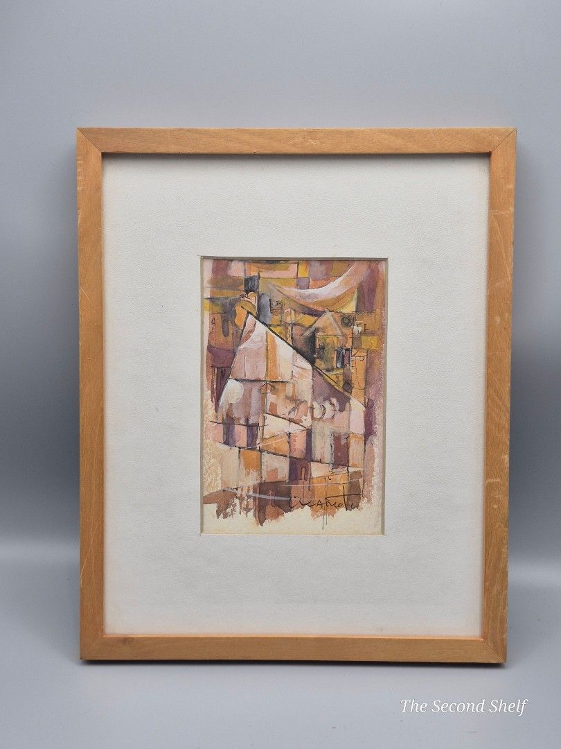 Signed Okamoto Abstract Painting on Paper (Category: Art & Prints) located in Santa Rosa. Submitted by thesecondshelf (Listing ID 1438957274, Image 1). Description: Signed Okamoto Abstract Painting on Paper Framed Mid Century Modern Japandi Art Price: ₱2,100 50% off until Aug 25 Details: Expressive abstract painting on paper signed “Okamoto,” featuring layered geometric forms and warm earthy tones. The composition carries a strong mid-century mod