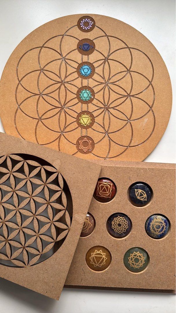 SET: Distance Reiki Board and Chakra Crystals (Category: Everything Else Others) located in Quezon City. Submitted by elcarousel (Listing ID 1438903090, Image 1). Description: SOLD AS SET ONLY. Inclusions: - Flower of Life wooden distance reiki board (originally ordered from Etsy shop in the US for 2800+ PHP) - Seven chakra crystal set, in a wooden box with Flower of Life design Crystals will be cleansed properly before sending. NO SH0PEE CHECKOU