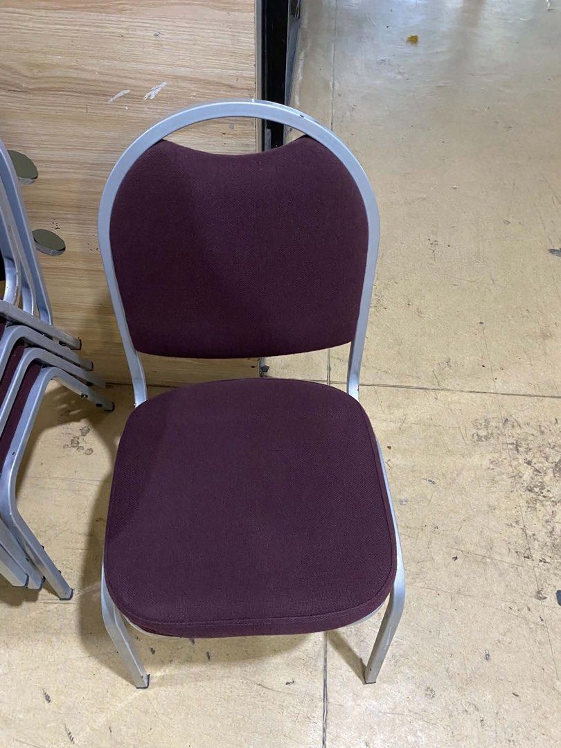 Stackable Banquet Chairs 40pcs Available (Category: Chairs) located in Manila. Submitted by marquezpa52205 (Listing ID 1439017253, Image 1). Description: - Durable and stackable banquet chairs - Burgundy fabric seat and backrest - Silver metal frame - Designed for easy storage and space-saving - Suitable for indoor and outdoor use - Comfortable seating for guests.